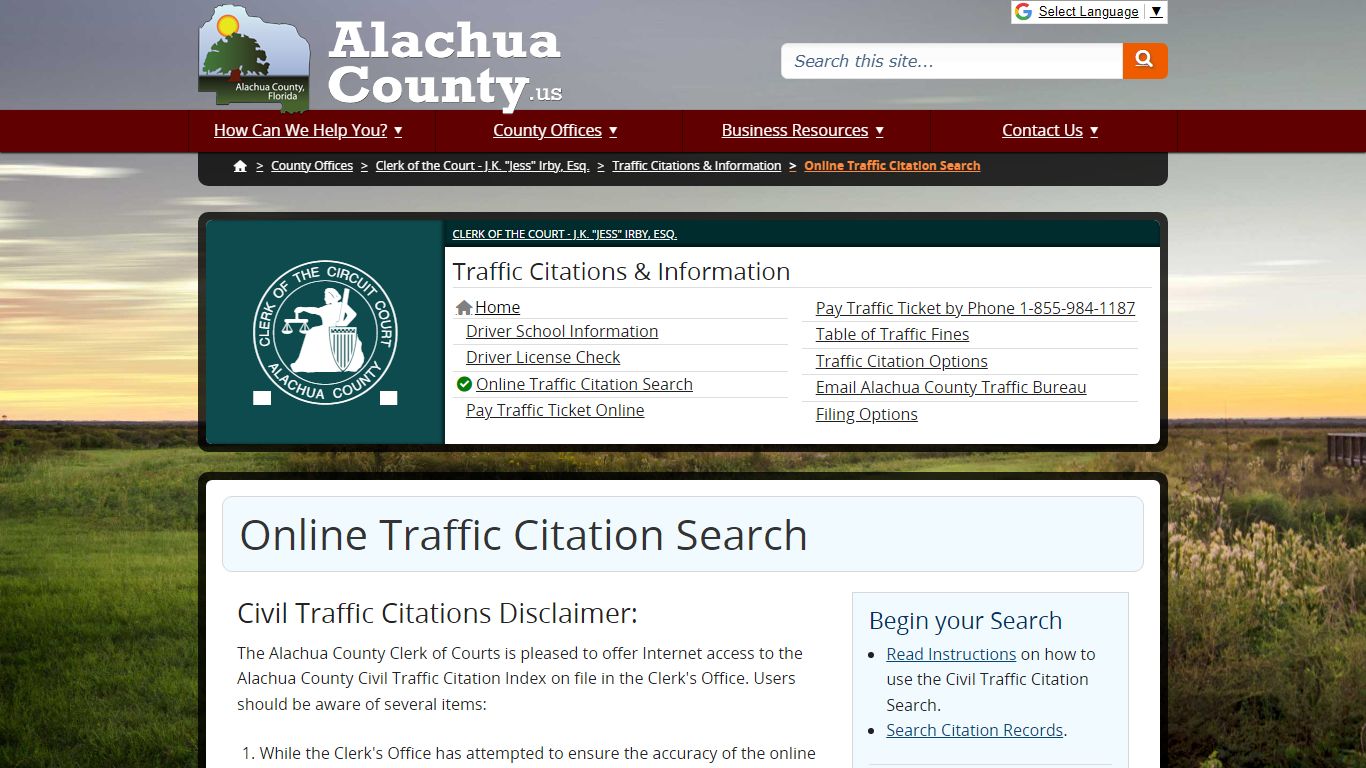 Online Traffic Citation Search - Alachua County